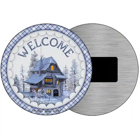 Welcome Snowy House Novelty Metal Circle Sign 3.5" (CM)