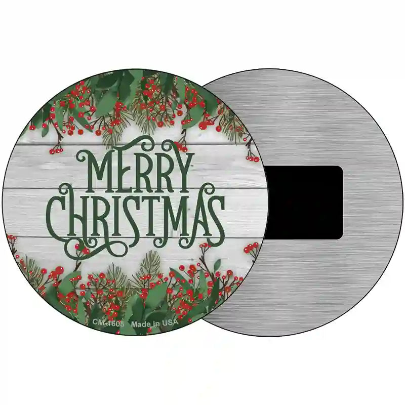 Merry Christmas Green Novelty Metal Circle Sign 3.5" (CM)