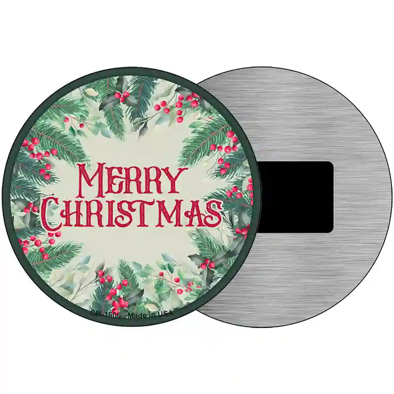 Merry Christmas Red Berries Novelty Metal Circle Sign 3.5" (CM)