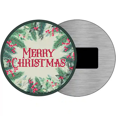 Merry Christmas Red Berries Novelty Metal Circle Sign 3.5" (CM)