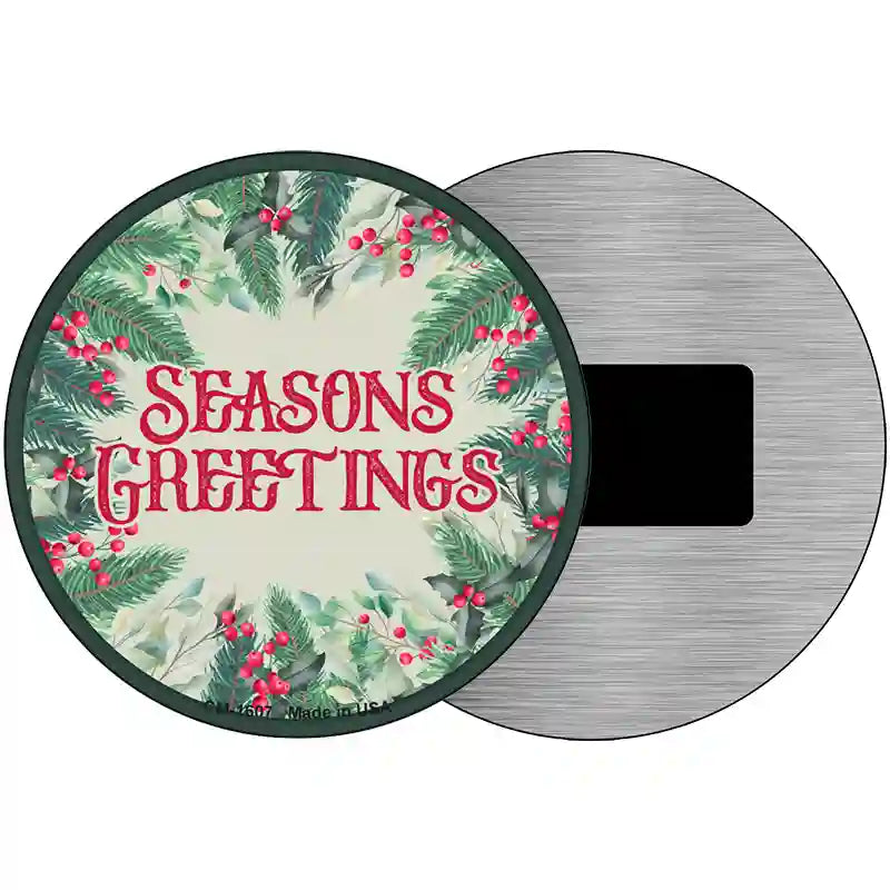 Seasons Greetings Red Novelty Metal Circle Sign 3.5" (CM)