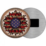 USA Flag Sunflower Novelty Metal Circle Sign 3.5" (CM)