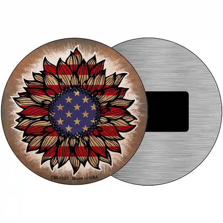 USA Flag Sunflower Novelty Metal Circle Sign 3.5" (CM)