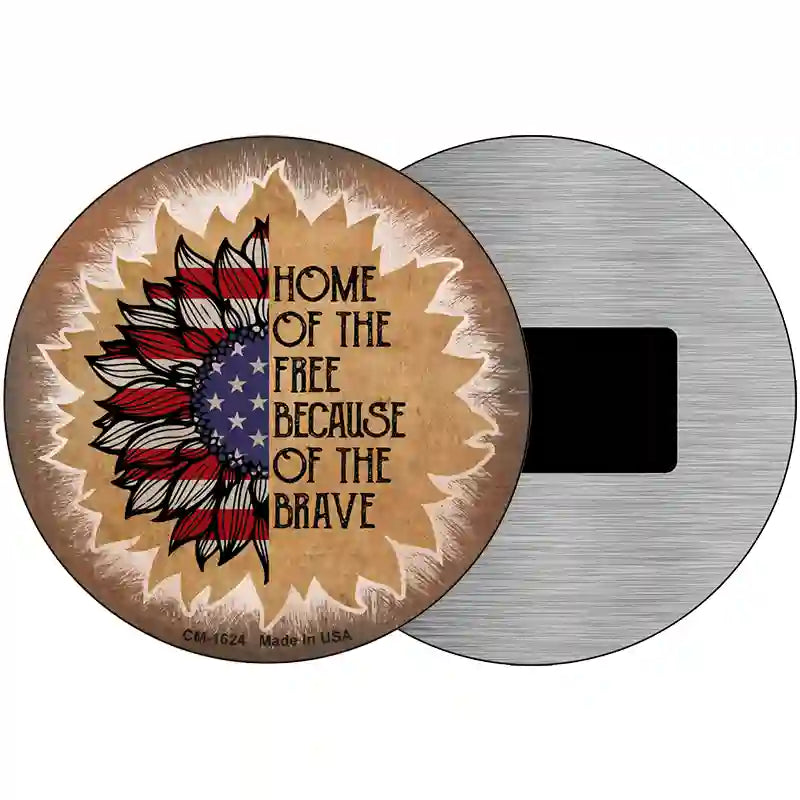 USA Flag Sunflower Home of the Free Novelty Metal Circle Sign 3.5" (CM)