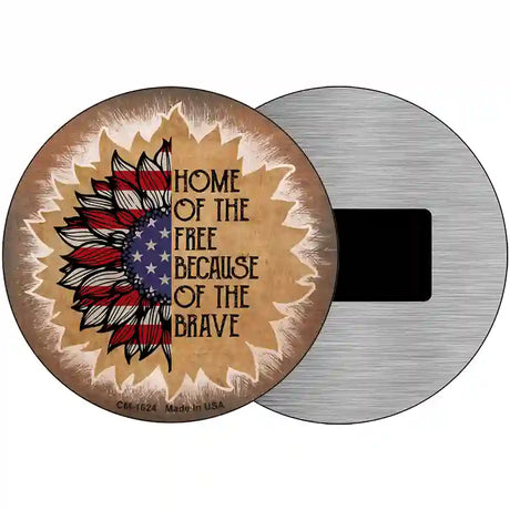 USA Flag Sunflower Home of the Free Novelty Metal Circle Sign 3.5" (CM)