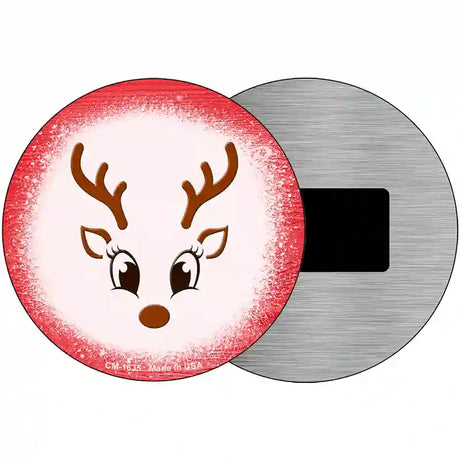 Red Reindeer Face Novelty Metal Circle Sign 3.5" (CM)