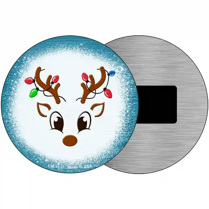 Blue Reindeer Face Novelty Metal Circle Sign 3.5" (CM)