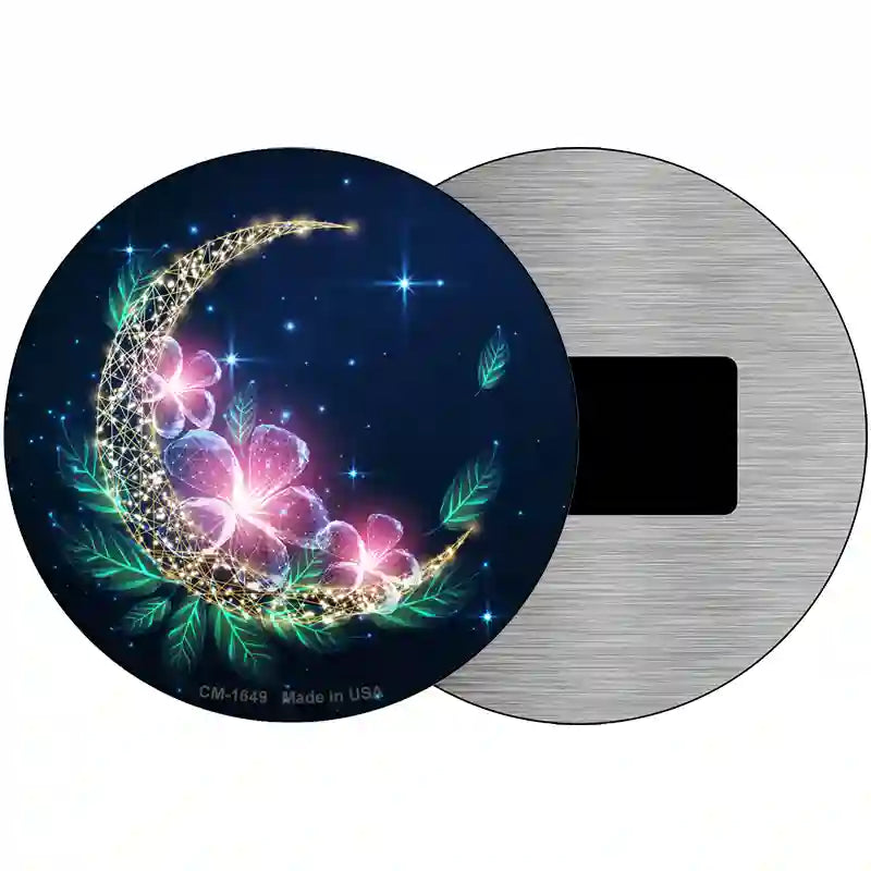 Moon and Flowers Novelty Metal Circle Sign 3.5" (CM)