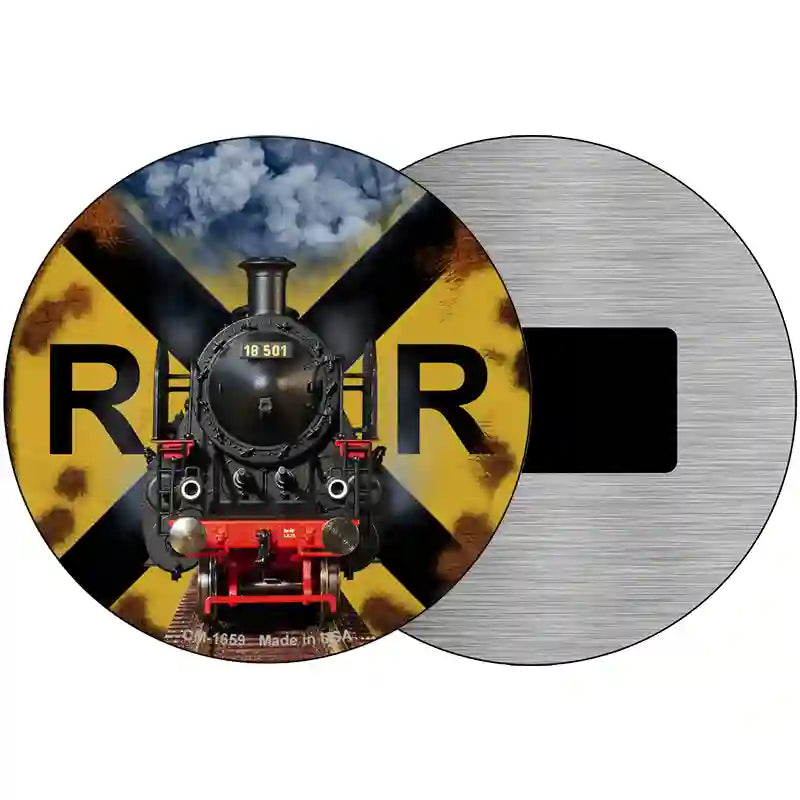 Railroad Crossing Train Novelty Metal Circle Sign 3.5" (CM)