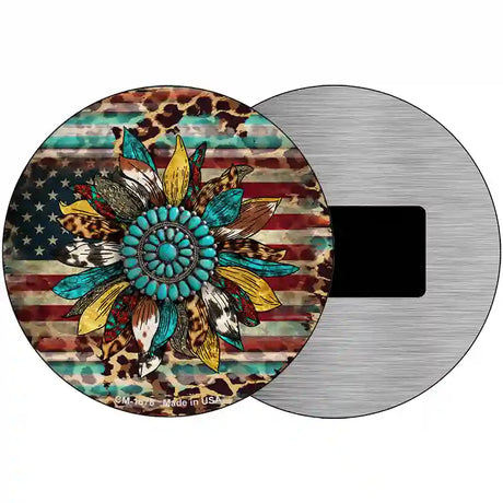 Turquoise Concho Sunflower Novelty Metal Circle Sign 3.5" (CM)