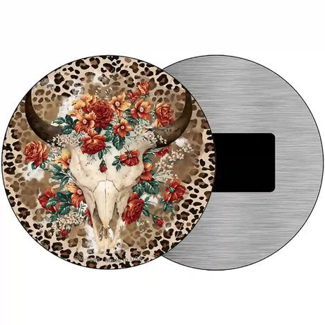 Cow Skull In Flowers Novelty Metal Circle Sign 3.5" (CM)