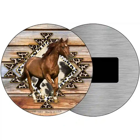 Horse On Aztec Print Novelty Metal Circle Sign 3.5" (CM)