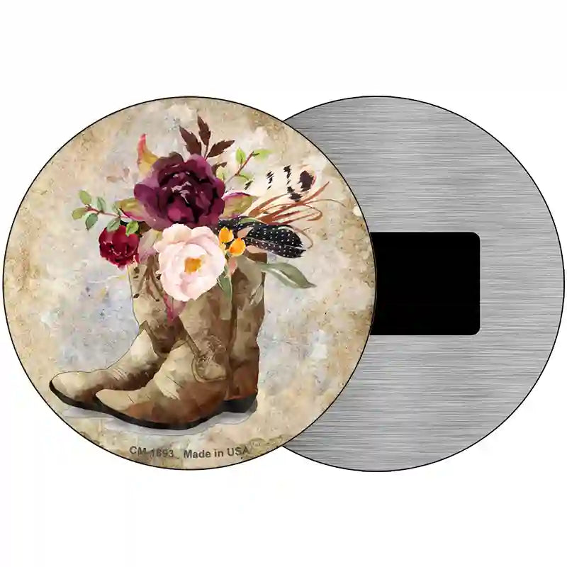 Flowers In Boots Novelty Metal Circle Sign 3.5" (CM)