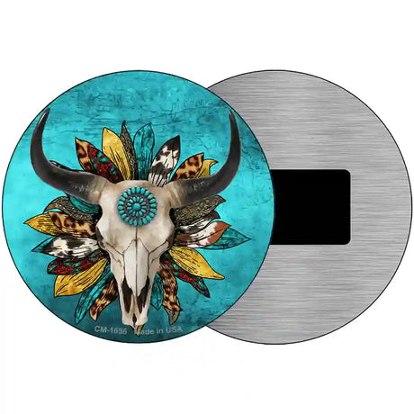 Cow Skull Sunflower Turquoise Novelty Metal Circle Sign 3.5" (CM)