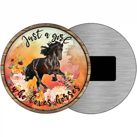 Just A Girl Loves Horses Orange Novelty Metal Circle Sign 3.5" (CM)