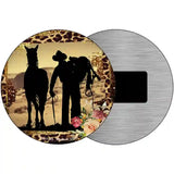 Cowboy With Horse Silhouette Novelty Metal Circle Sign 3.5" (CM)