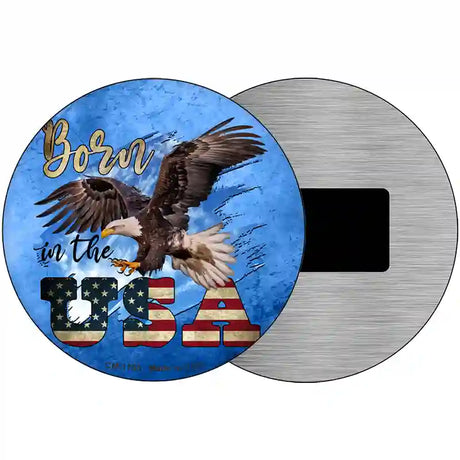 Eagle Born In The USA Blue Novelty Metal Circle Sign 3.5" (CM)