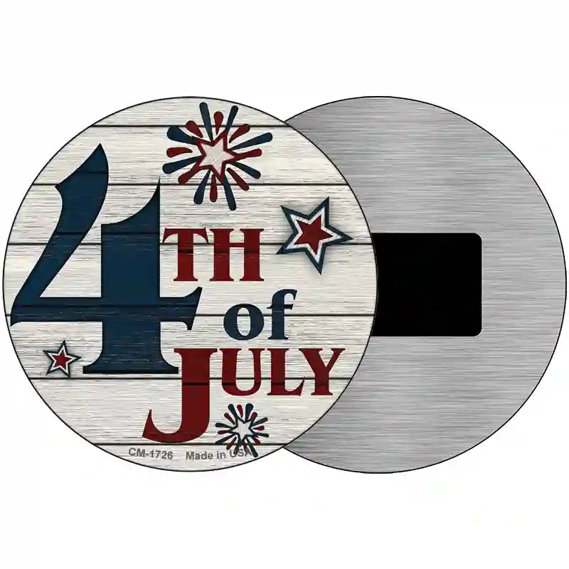 4th Of July White Wood Novelty Metal Circle Sign 3.5" (CM)