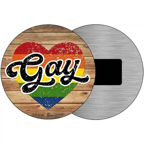 Gay Heart On Wood Novelty Metal Circle Sign 3.5" (CM)