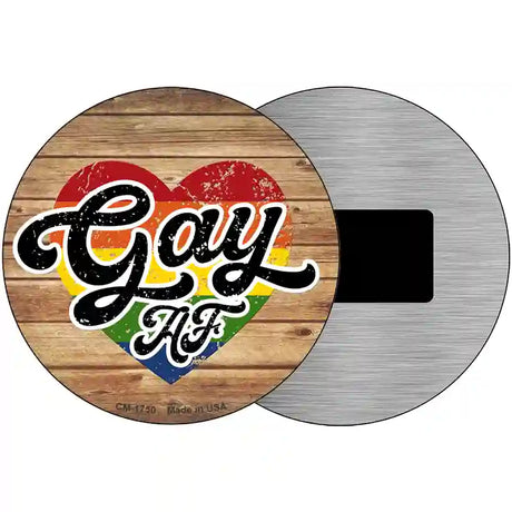 Gay AF Heart On Wood Novelty Metal Circle Sign 3.5" (CM)