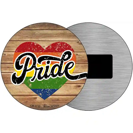 Pride Heart On Wood Novelty Metal Circle Sign 3.5" (CM)