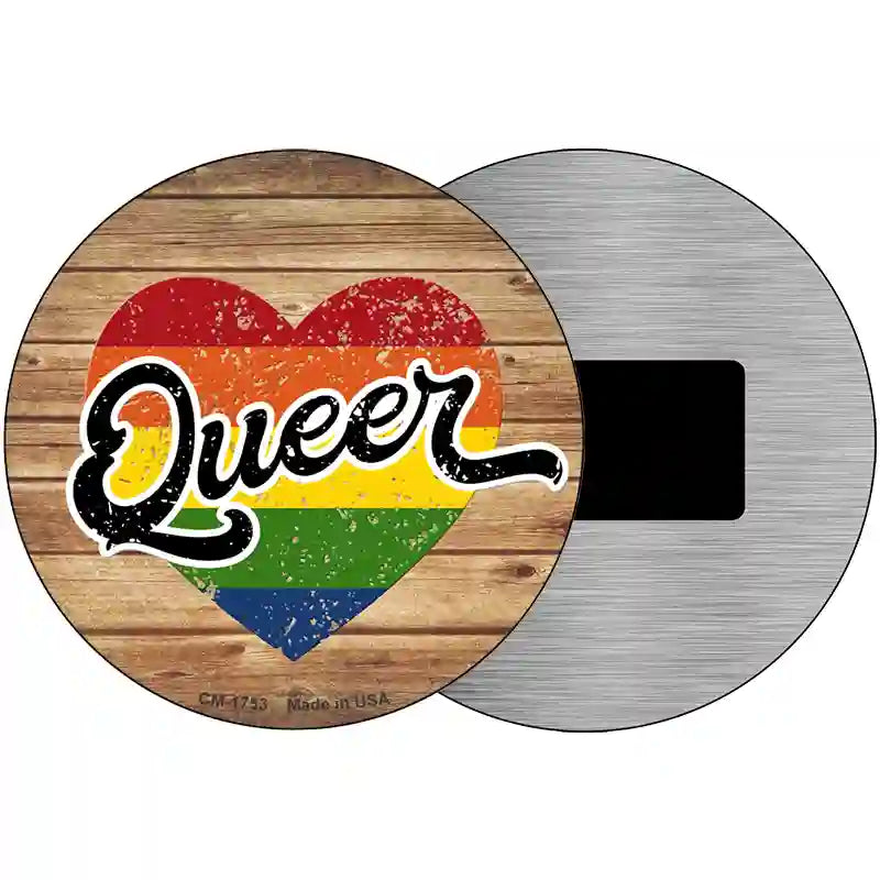 Queer Heart On Wood Novelty Metal Circle Sign 3.5" (CM)