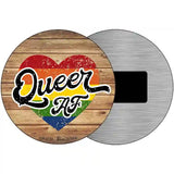 Queer AF Heart On Wood Novelty Metal Circle Sign 3.5" (CM)