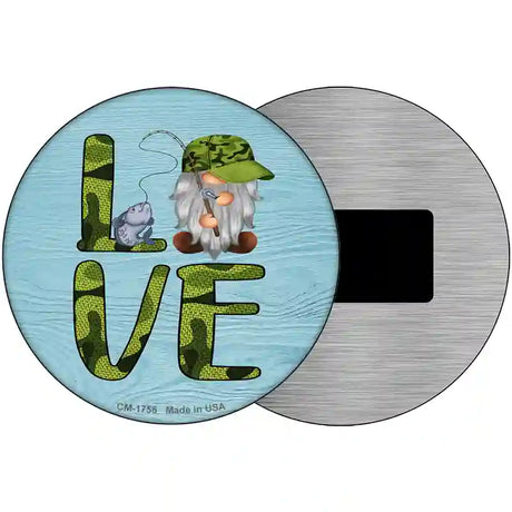 Camo Love Fishing Gnome Novelty Metal Circle Sign 3.5" (CM)