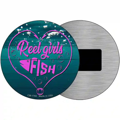 Reel Girls Fish Heart Novelty Metal Circle Sign 3.5" (CM)