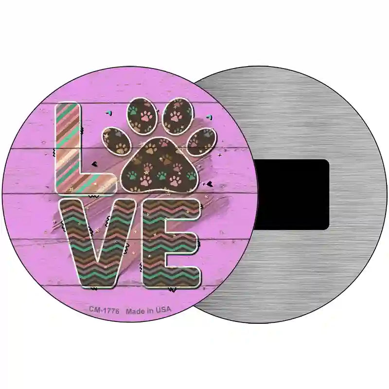 Love Paw Print Novelty Metal Circle Sign 3.5" (CM)