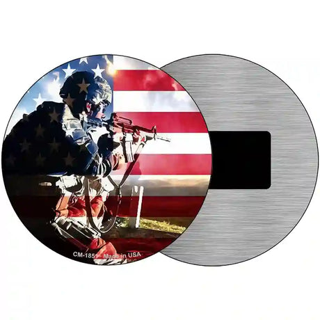 Soldier American Flag Novelty Metal Circle Sign C-1851 3.5" (CM)