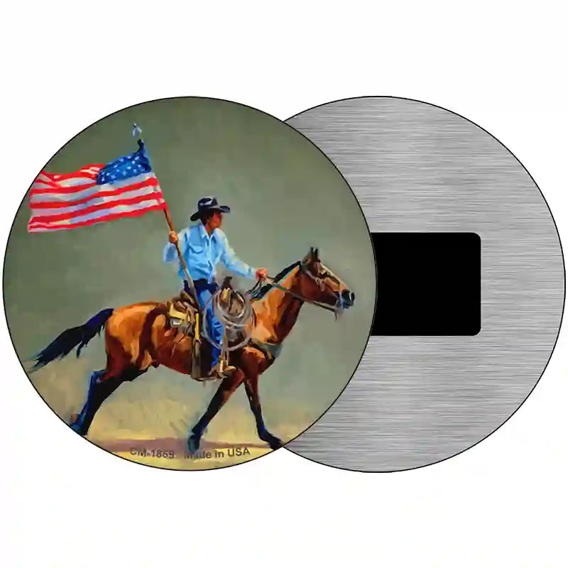 Horse Rider With Flag Novelty Metal Circle Sign C-1869 3.5" (CM)