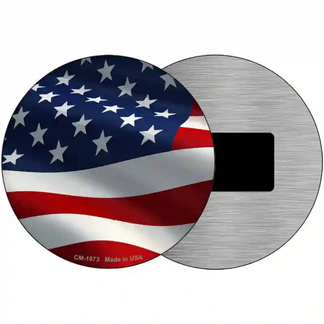 Waving American Flag Novelty Metal Circle Sign C-1873 3.5" (CM)