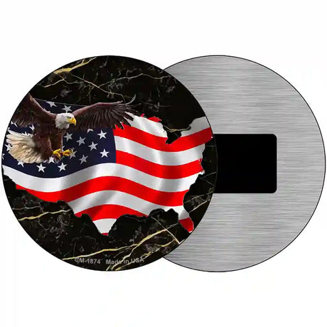 USA Flag Outline Novelty Metal Circle Sign C-1874 3.5" (CM)