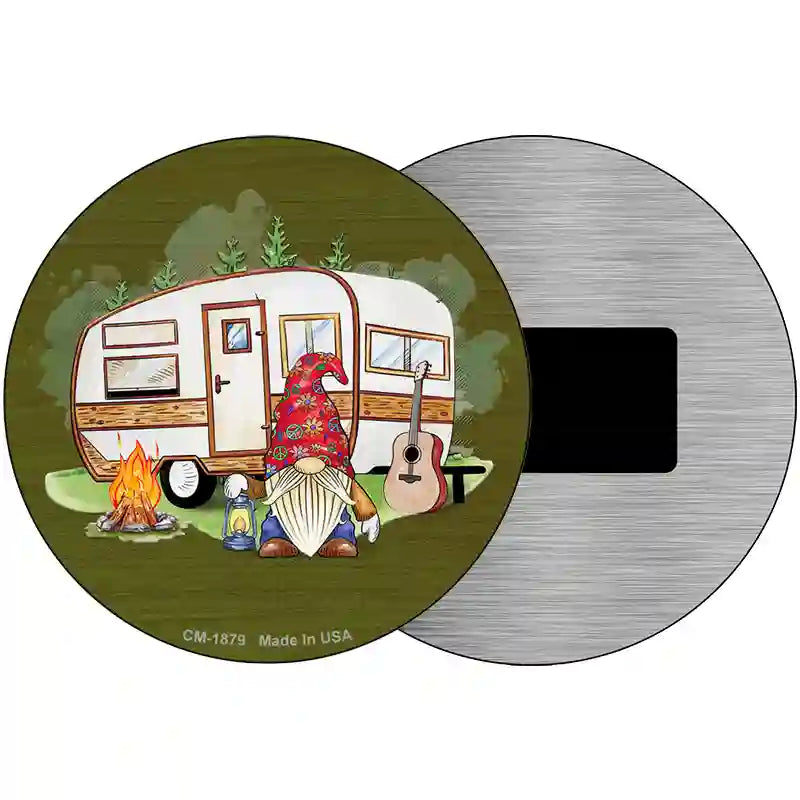 Camping Gnome Novelty Metal Circle Sign 3.5" (CM)