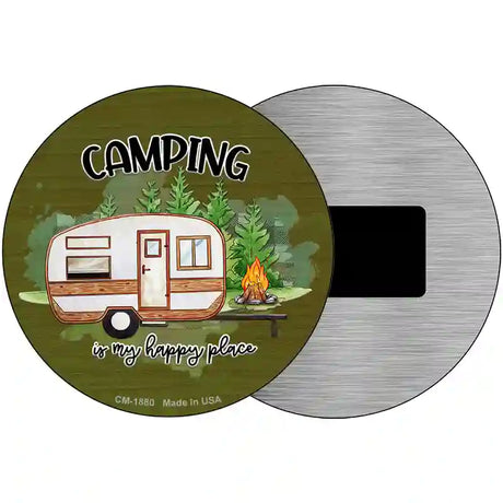 Camping Is My Happy Place Novelty Metal Circle Sign 3.5" (CM)