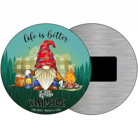 Better By The Campfire Gnome Novelty Metal Circle Sign 3.5" (CM)