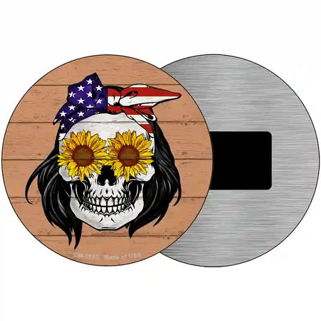 Sunflower Skull Novelty Metal Circle Sign 3.5" (CM)