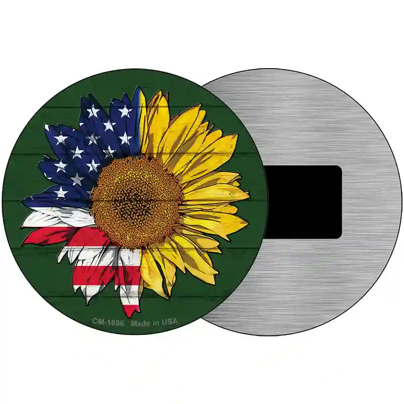 Sunflower Half American Flag Novelty Metal Circle Sign 3.5" (CM)