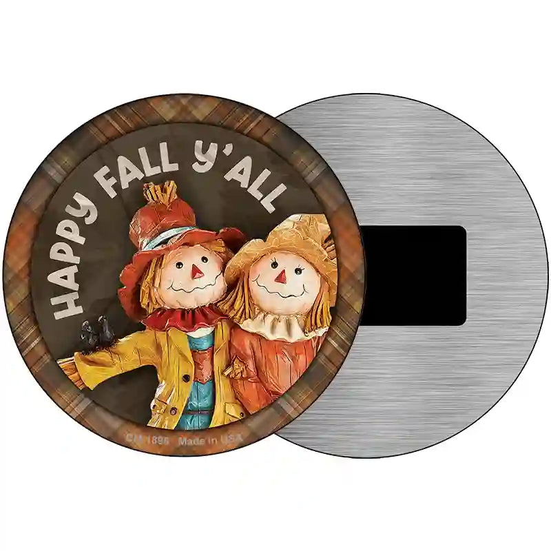 Happy Fall Yall Scarecrow Novelty Metal Circle Sign 3.5" (CM)