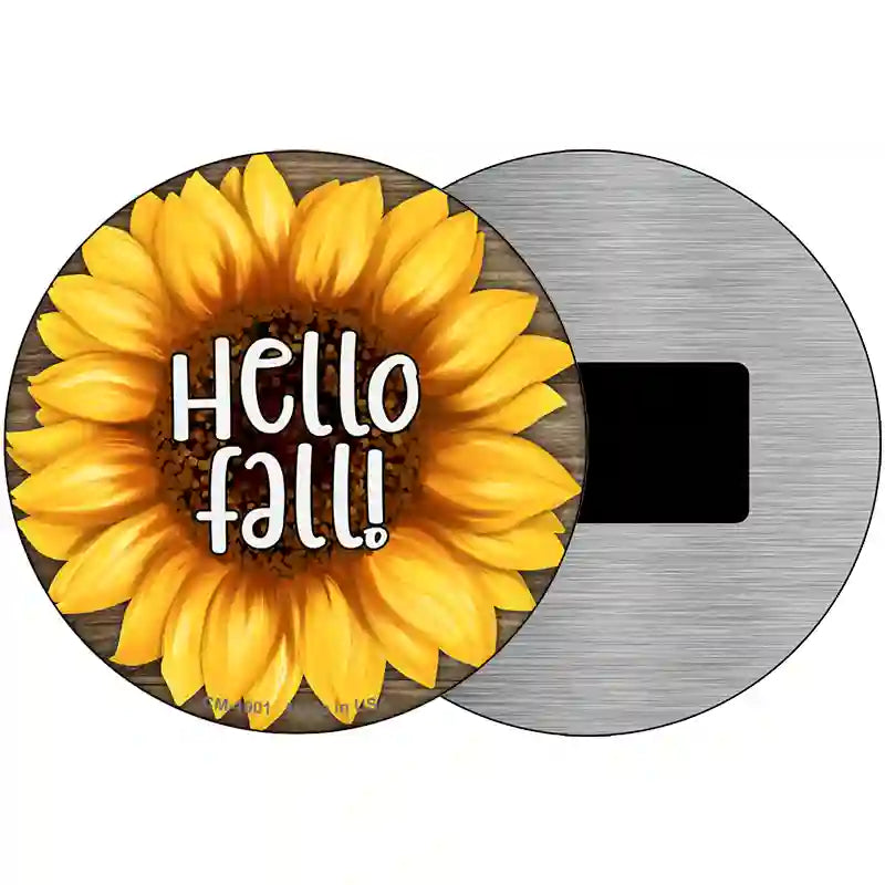 Hello Fall Sunflower Novelty Metal Circle Sign 3.5" (CM)