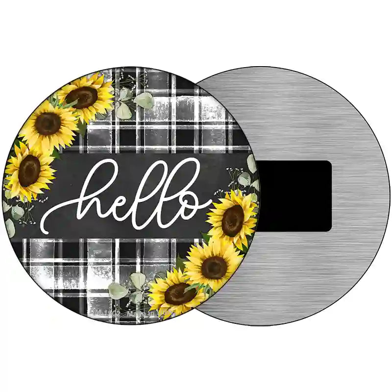 Hello Sunflowers Novelty Metal Circle Sign 3.5" (CM)