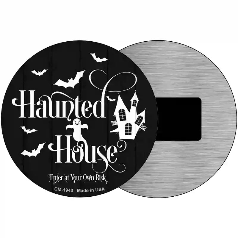 Haunted House Novelty Metal Circle Sign 3.5" (CM)