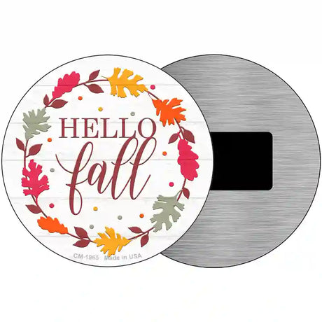 Hello Fall Leaves Novelty Metal Circle Sign 3.5" (CM)