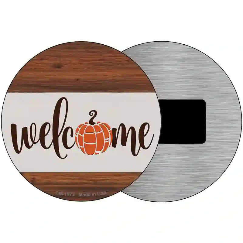 Welcome Pumpkin Wood Novelty Metal Circle Sign 3.5" (CM)