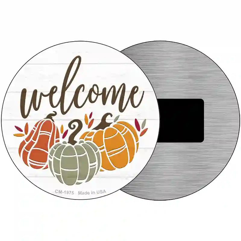 Fall Pumpkins Welcome Novelty Metal Circle Sign 3.5" (CM)