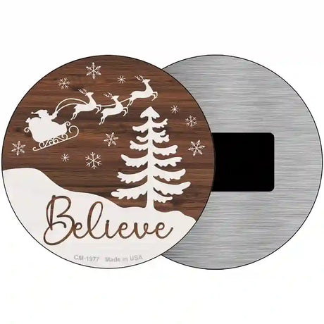 Believe Santa Sleigh Novelty Metal Circle Sign 3.5" (CM)