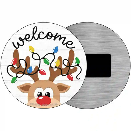 Welcome Reindeer Novelty Metal Circle Sign 3.5" (CM)