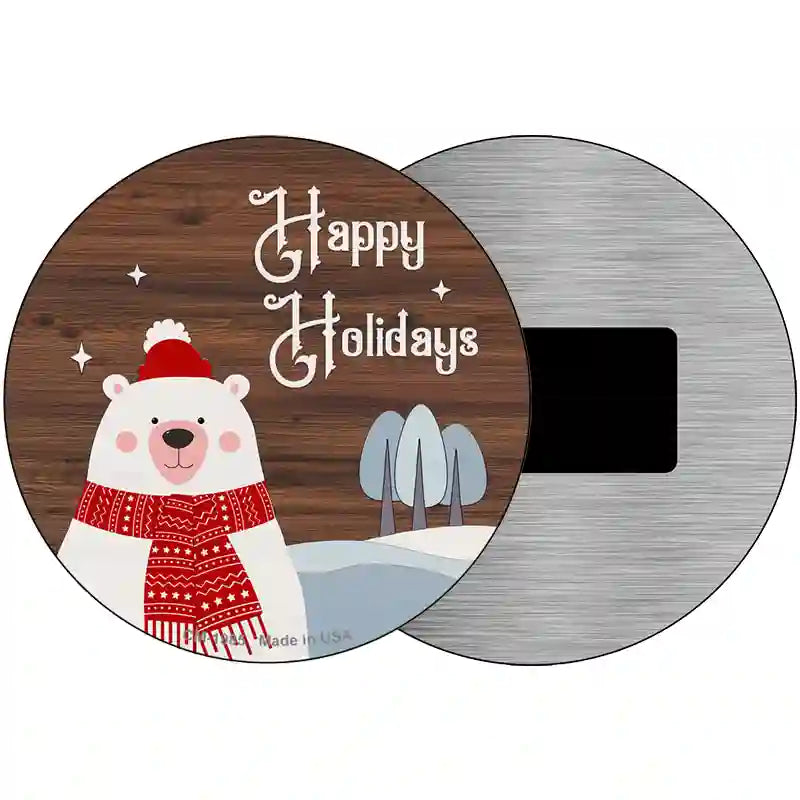 Happy Holidays Polar Bear Novelty Metal Circle Sign 3.5" (CM)