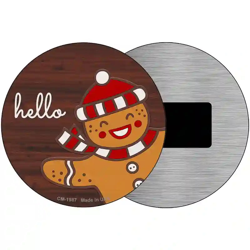 Gingerbread Man Says Hello Novelty Metal Circle Sign 3.5" (CM)